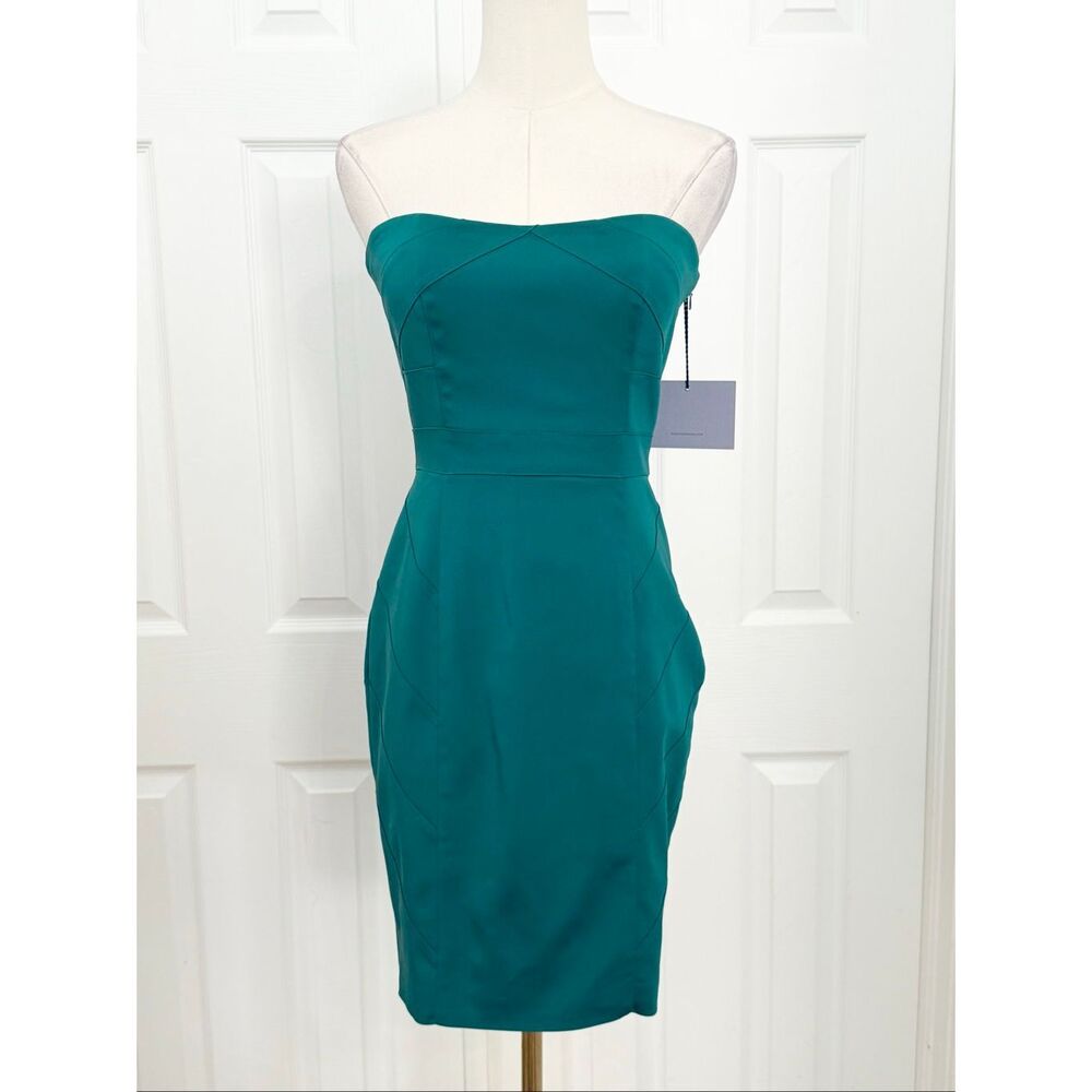 Vera Wang Lavender Strapless Bodycon Pencil Wiggle Sheath Mini Dress Teal 2 NWT